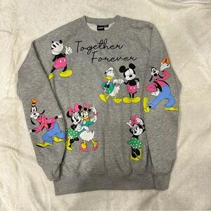 Disney Gray 'Together Forever' Crewneck with Colorful Characters Sz Medium